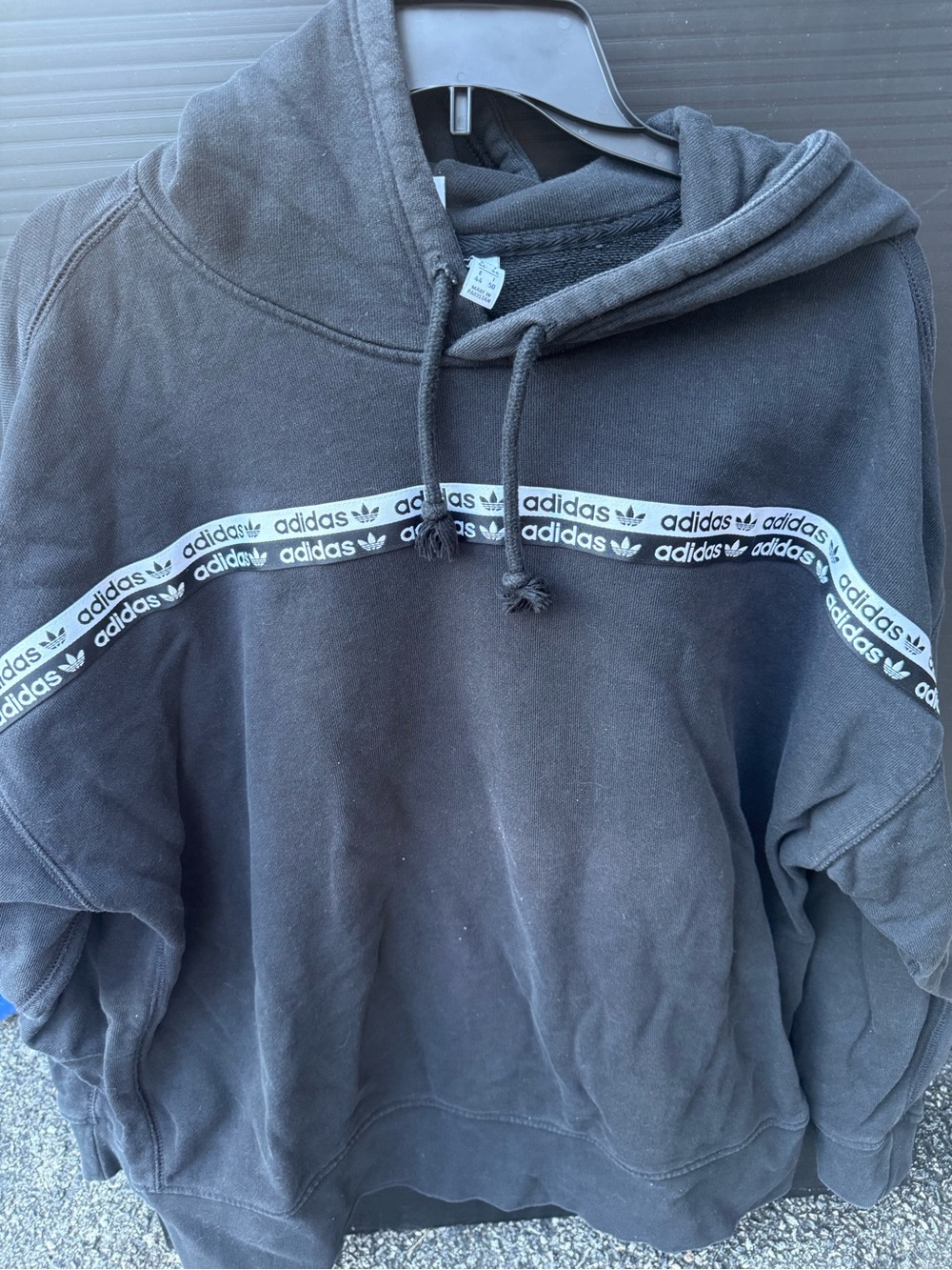 Adidas Men’s Black Hoodie with White Logo Tape